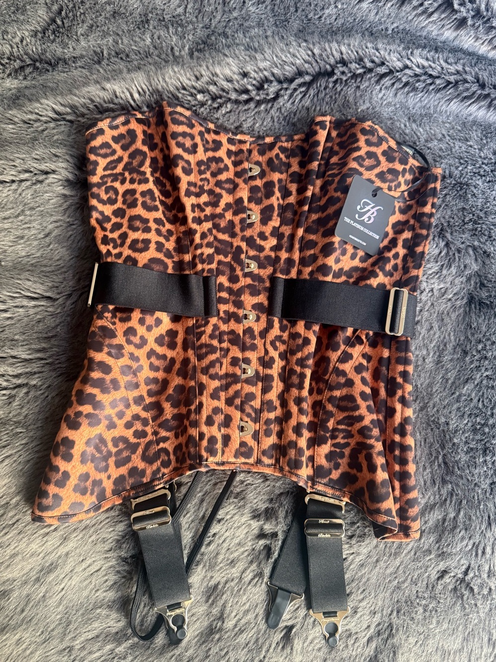 Honey Birdette Leopard Strapless Corset with Detachable Garter Straps